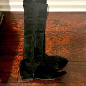 Black suede over the knee fist boots